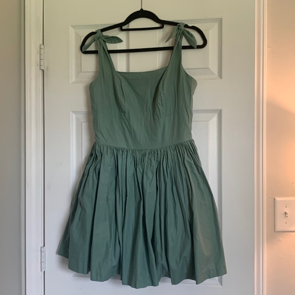 Hearts and Found Retro Vintage Tie Strap Gilda Dress in Solid Jade Green Cotton